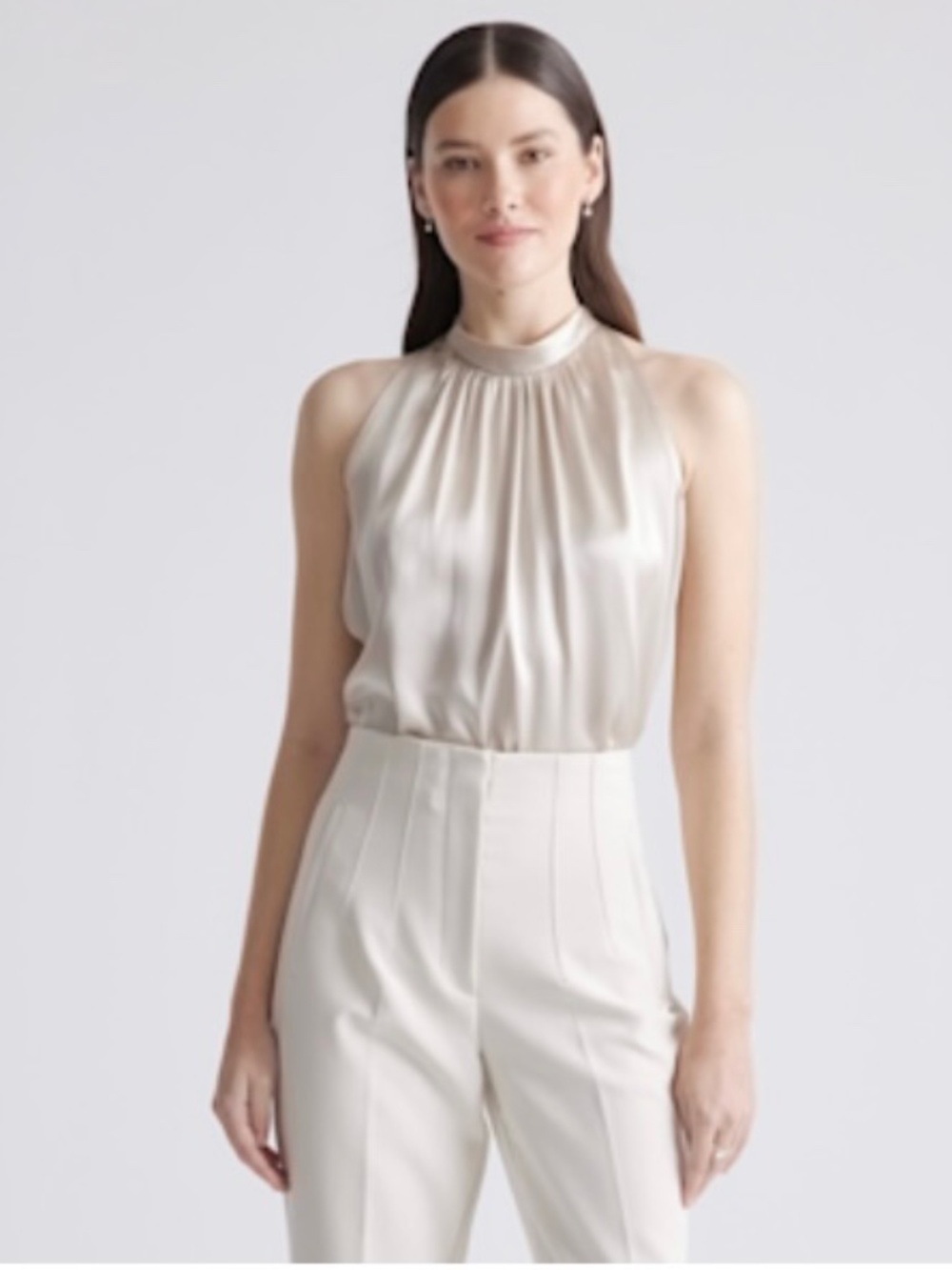 Quince 100% Washable Silk Halter Top - Champagne - Small